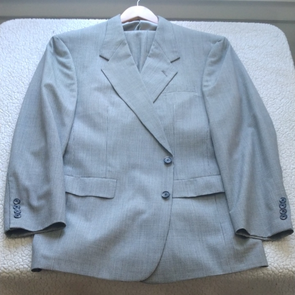 Hart Schaffner Marx Micro Houndstooth Black/White Tropical Wool Suit  43L